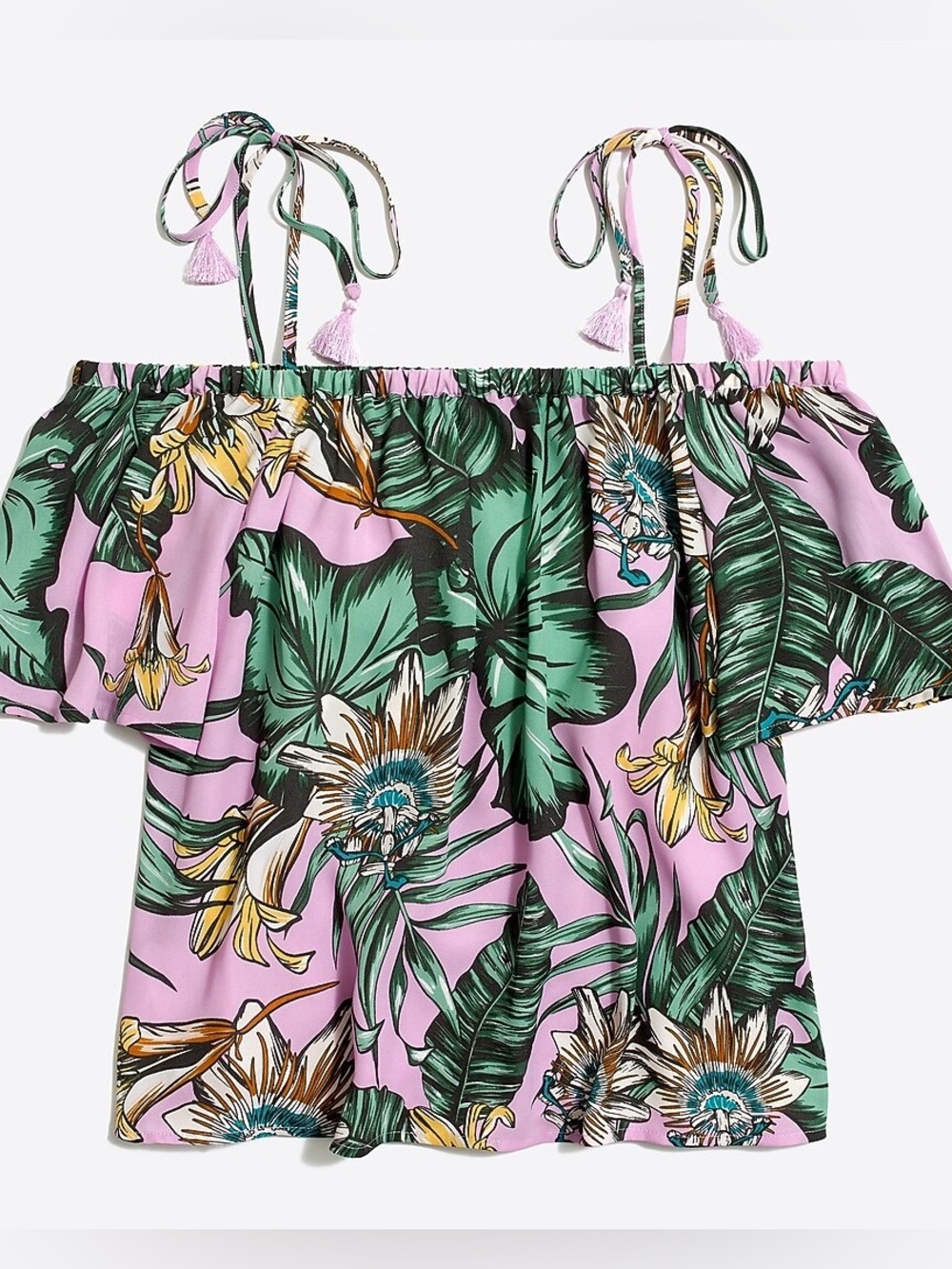 J. Crew Factory Women's Lilac Fern Printed Tie Off The Shoulders Blouse Size 4